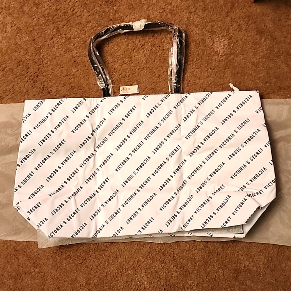 Victorias Secret New Completely WRAPPED Logo White Zippered Close Tote Bag